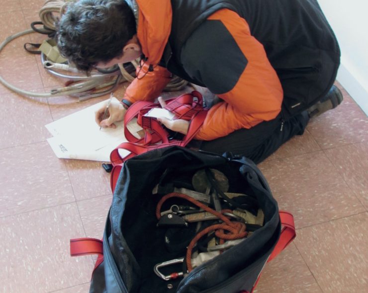 work at height open tool bag displaying height safety equipment