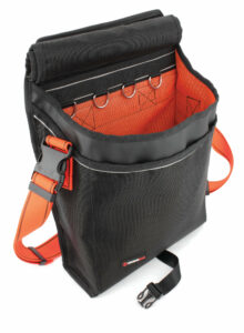 Universal tool Bag for working at height in black with orange strap