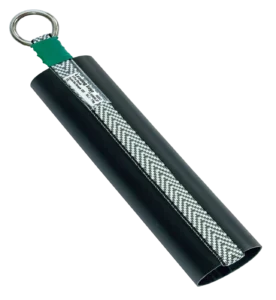 X-Pro Shank Tether in black with silver trim, green tag and connector