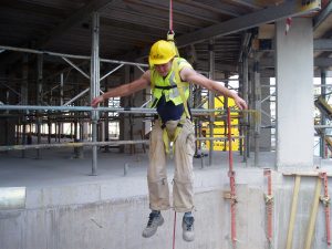 Male in fall position waiting for rescue